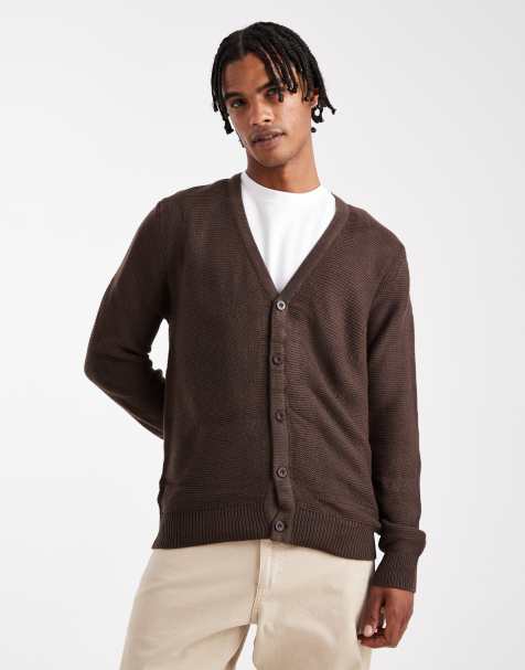 Brave Soul knitted button down cardigan in chocolate brown - view 1