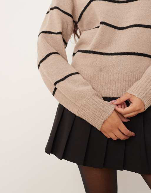 Brave Soul knitted crew neck jumper in mink with black stripe, 4 of 4