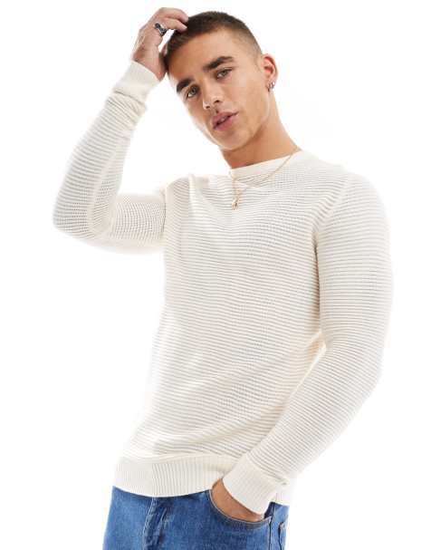 Brave Soul knitted crew neck rib top in ecru - view 1