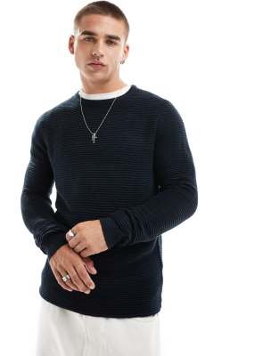 Brave Soul Brave Soul knitted crew neck rib top in navy