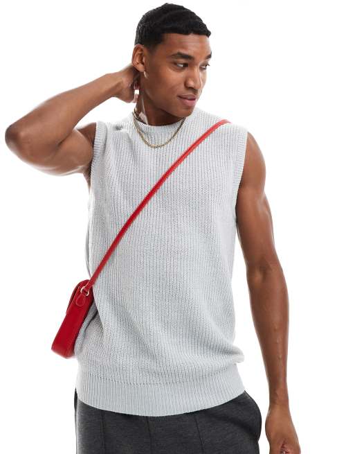 Brave Soul knitted crew neck singlet in ecru marl