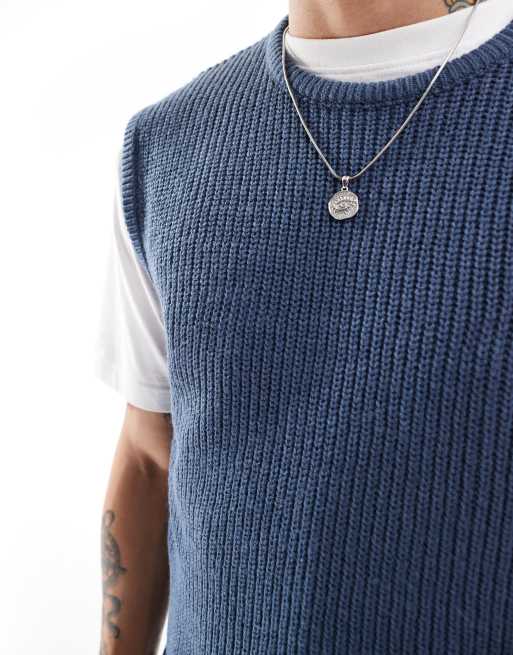 Brave Soul knitted crew neck vest in blue, 3 of 4