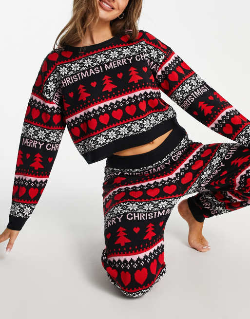 Brave Soul knitted fair isle christmas jumper and trackies co-ord