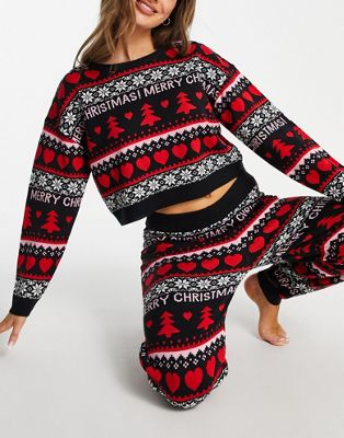 Brave Soul knitted fairisle christmas jumper and joggers co-ord