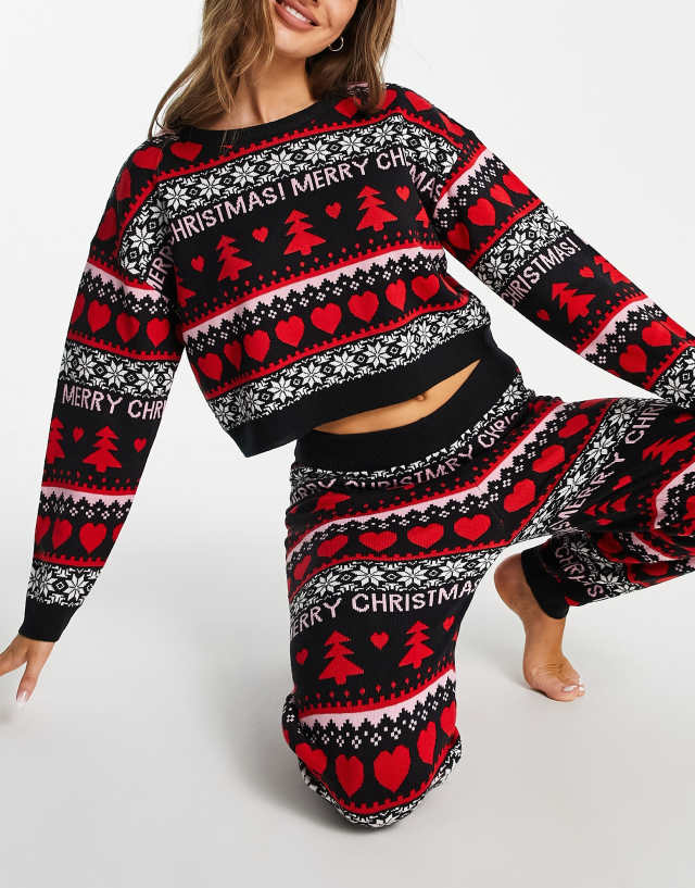 Brave Soul knitted fairisle christmas sweater and sweatpants set