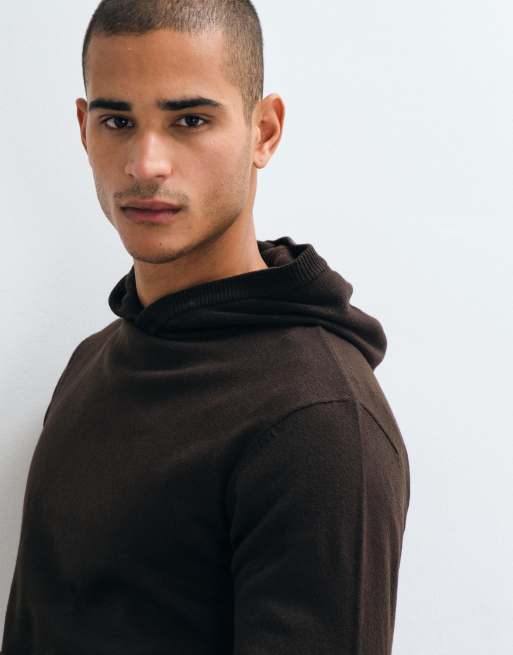 Brave Soul knitted hoodie in dark chocolate brown, 5 of 5