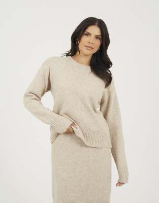 Brave Soul Knitted jumper and midi skirt set in light beige-Neutral