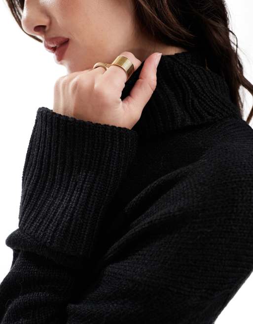 Brave Soul knitted mini jumper dress in black, 3 of 4