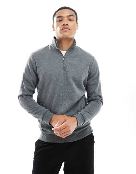 Brave Soul knitted quarter zip funnel neck jumper in charcoal grey - view 1