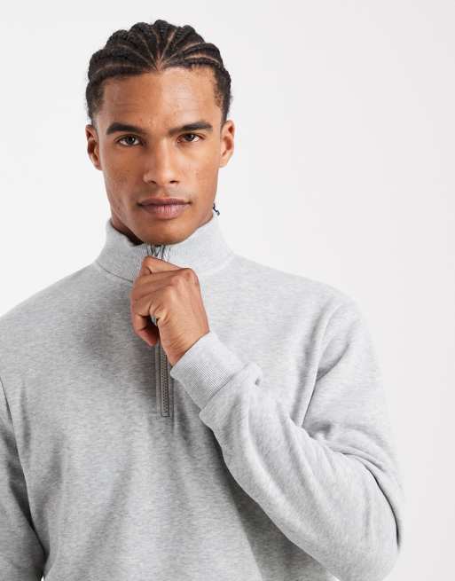 Brave Soul knitted quarter zip funnel neck jumper in light grey, 5 of 5