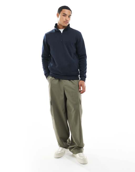 Brave Soul knitted quarter zip funnel neck jumper in navy, 2 of 5