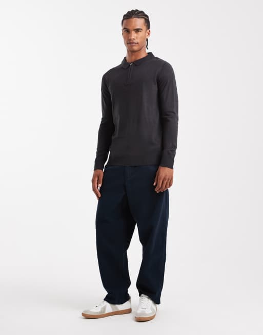 Brave Soul knitted ribbed quarter zip jumper in navy, 2 of 5