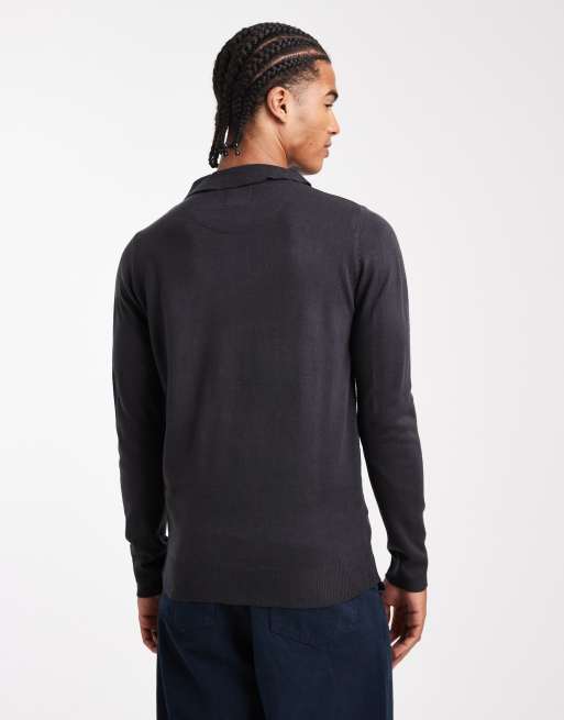 Brave Soul knitted ribbed quarter zip jumper in navy, 3 of 5