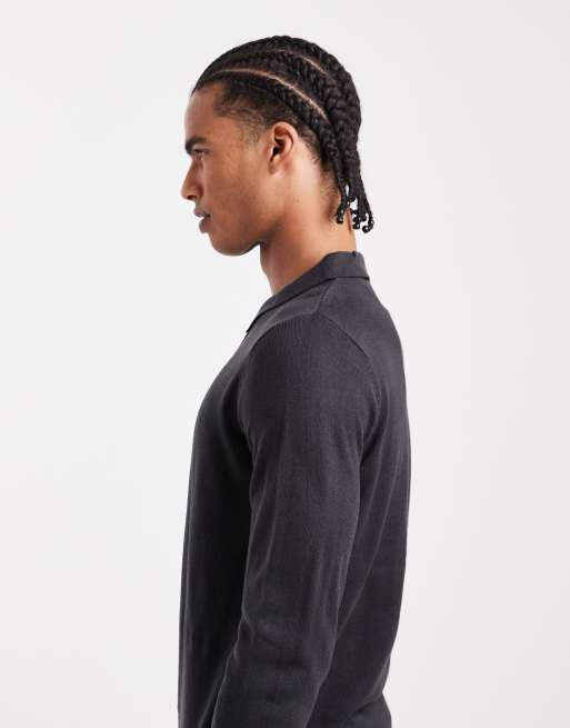 Brave Soul knitted ribbed quarter zip jumper in navy, 4 of 5