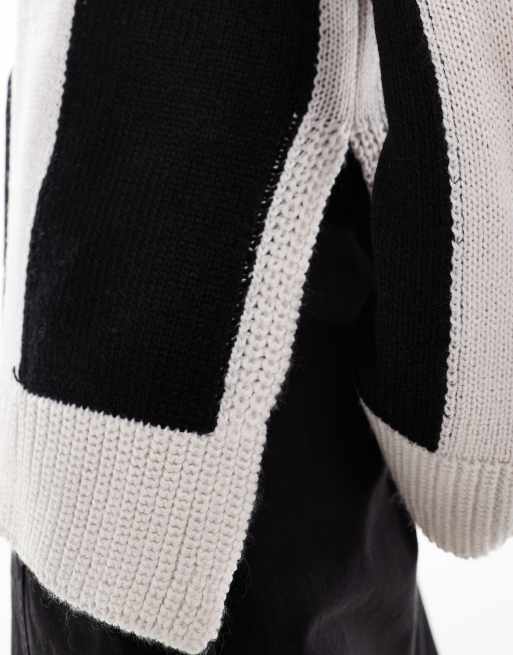 Brave Soul knitted roll neck jumper in black and cream stripe, 3 of 4