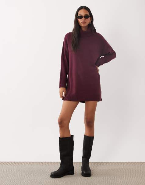 Brave Soul knitted roll neck mini dress in cherry red - view 1