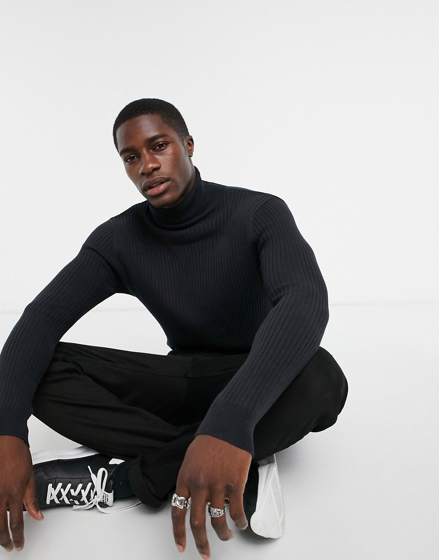 Brave Soul knitted roll neck sweater in black