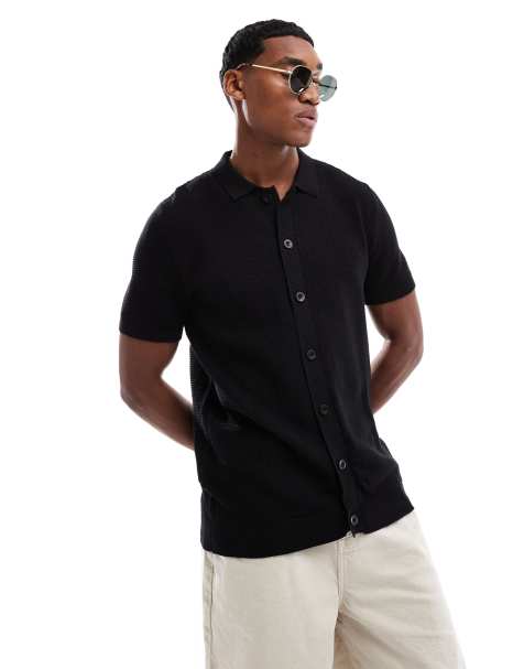 Brave Soul Knitted short sleeve shirt in black - view 1