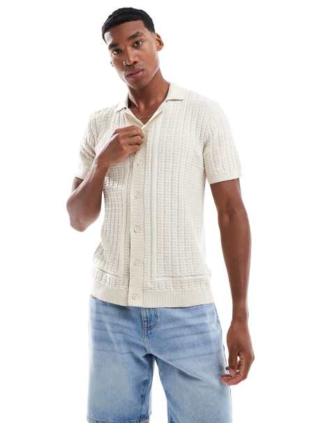Brave Soul Knitted short sleeve shirt in natural - view 1