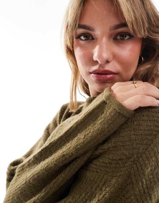 Brave Soul knitted turtle neck jumper in khaki
