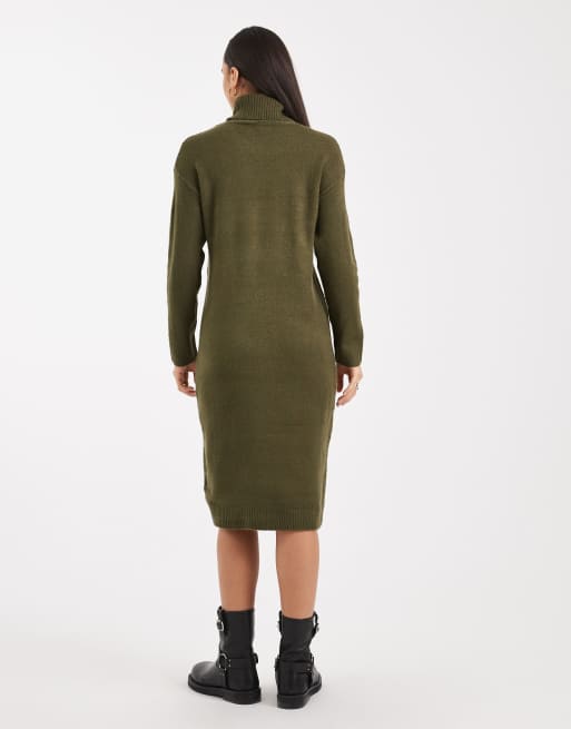 Brave Soul knitted turtle neck maxi dress in khaki, 4 of 4