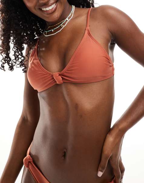 Brave Soul knot detail bikini top in brown - view 1