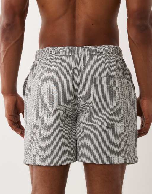 Brave Soul - Koksgrå og hvide badeshorts i seersucker med striber, 2 af 5