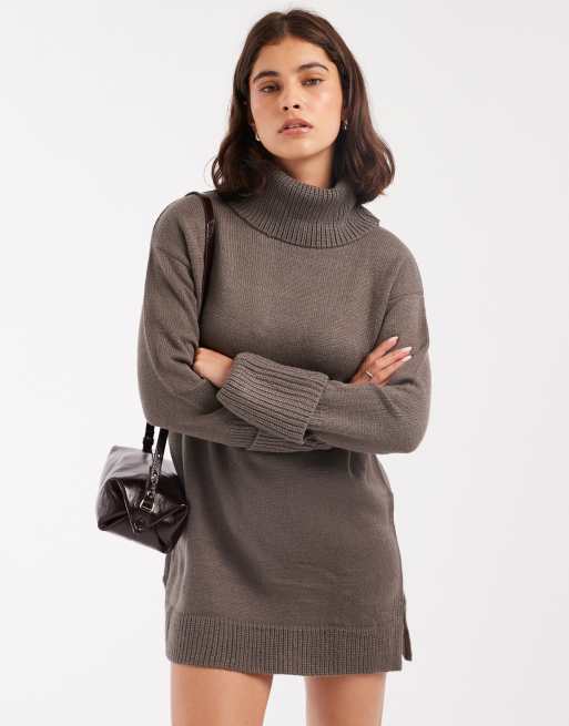 Brave Soul - Koksgrå sweaterkjole i minilængde med rullekrave, 2 af 4