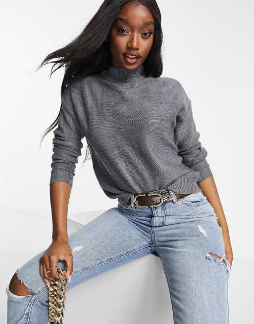 Brave Soul – Konto – Hochgeschlossener, kastenförmiger Pullover in Grau
