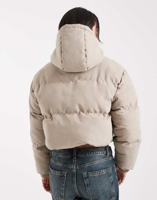 Brave Soul - Kort pufferjack met capuchon in taupe, 4 van 4