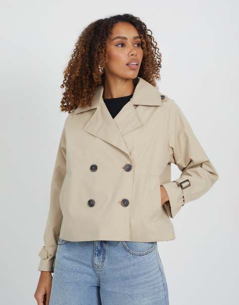 Brave Soul - Korte double breasted trenchcoat in stone - view 1
