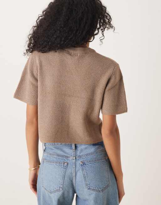 Brave Soul - Kortærmet mokkabrun cardigan, 3 af 4