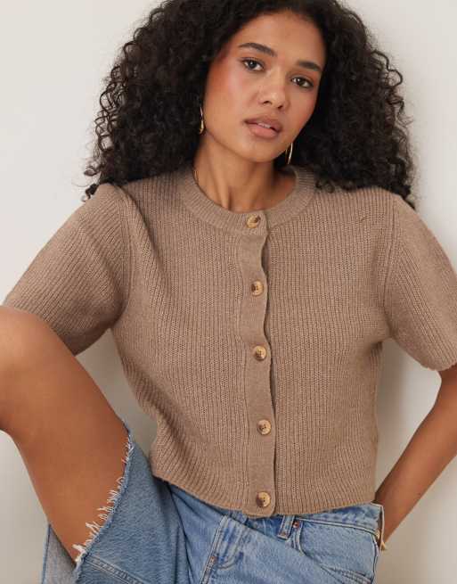 Brave Soul - Kortærmet mokkabrun cardigan, 4 af 4