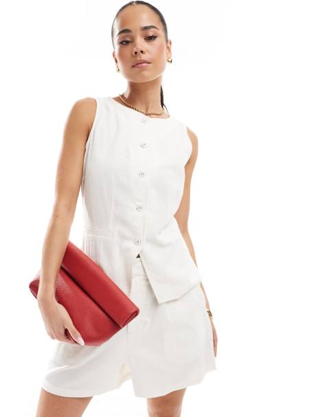 Brave Soul Co-ord textured waistcoat in cream