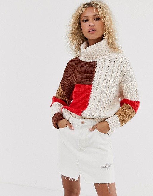 Brave Soul kuna color block turtleneck sweater | ASOS