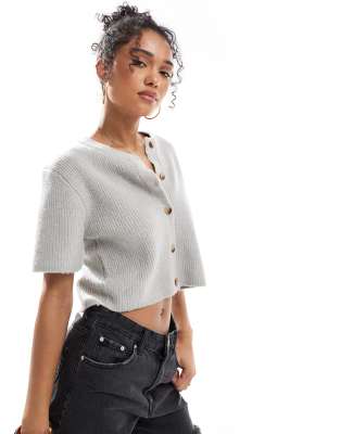 Brave Soul - Kurzärmlige Strickjacke in Grau