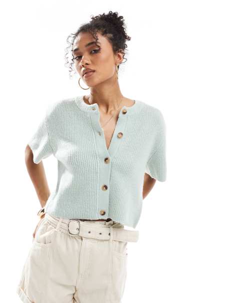 Brave Soul – Kurzärmlige Strickjacke in Minzgrün - view 1