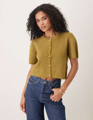 Brave Soul - Kurzärmlige Strickjacke in Olivgrün