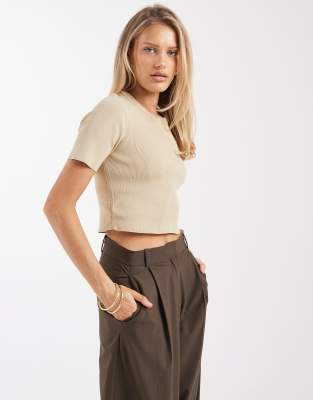 Brave Soul - Kurzärmliger Pullover aus kompaktem Strick in Steinbeige-Neutral