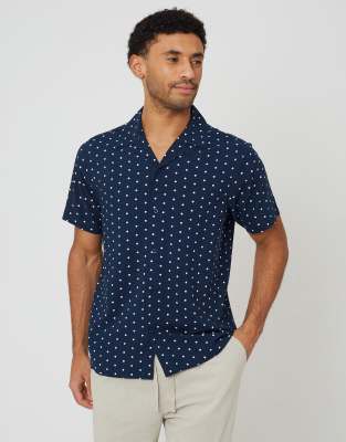 Kurzärmliges Hemd in Marineblau mit Punkten und Reverskragen-Navy Navy 2XL