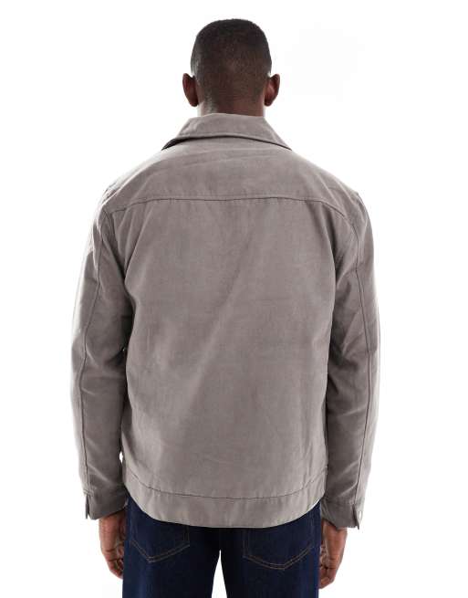 Brave Soul – Kurze Jacke aus Wildlederimitat in Taupe, 3 von 5