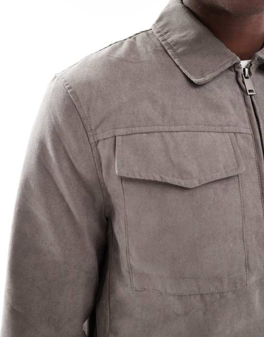 Brave Soul – Kurze Jacke aus Wildlederimitat in Taupe, 5 von 5