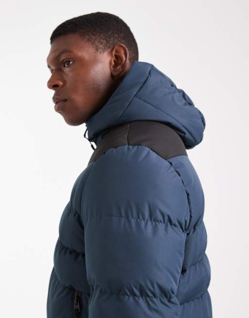 Brave Soul – Kurze Steppjacke in Marineblau mit Kapuze und Bahnendesign, 4 von 5