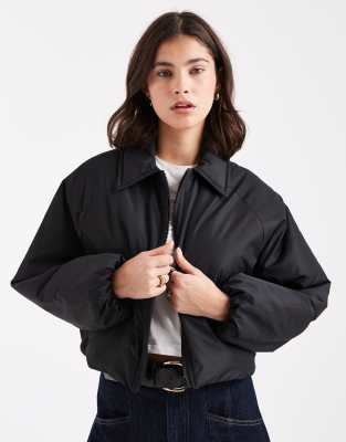 Brave Soul - Kurze, wattierte Bomberjacke in Schwarz mit Kragen