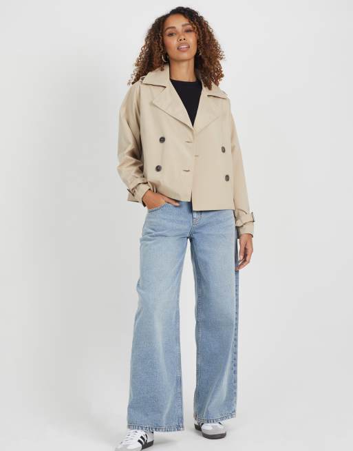 Brave Soul – Kurzer, zweireihiger Trenchcoat in Steinbeige, 3 von 3
