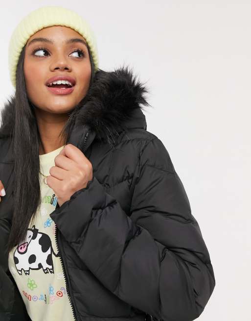 Brave Soul kylie padded jacket with faux fur hood