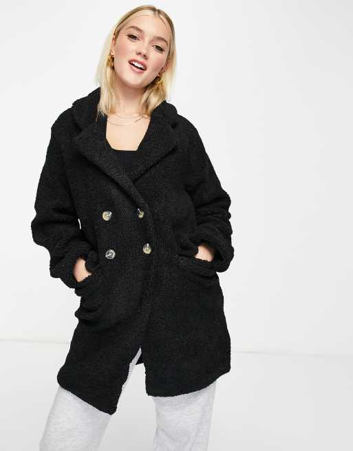 Brave Soul Kyrati boucle overcoat in black