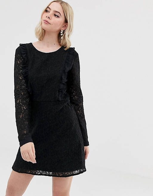 Brave Soul lace overlay long sleeve mini dress | ASOS