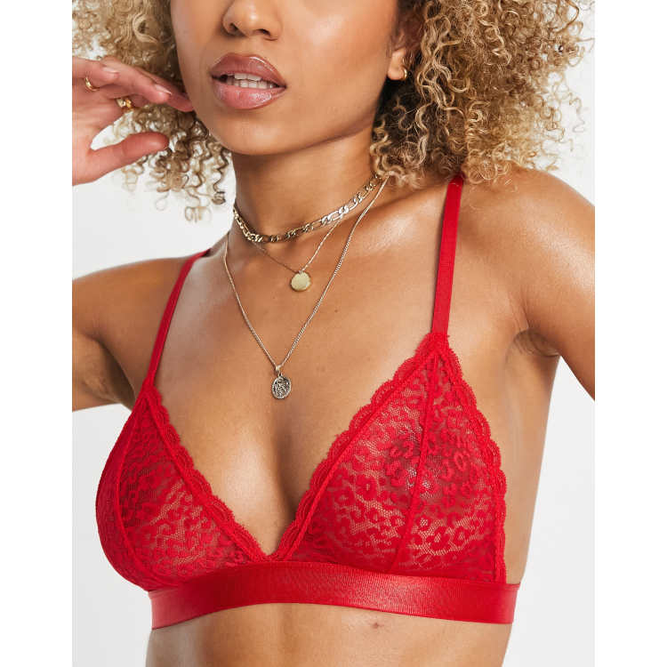 Brave Soul Lace Crop Bralette In Red for Women