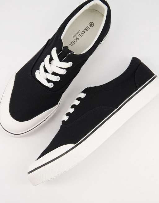 Brave Soul lace up canvas sneakers in black